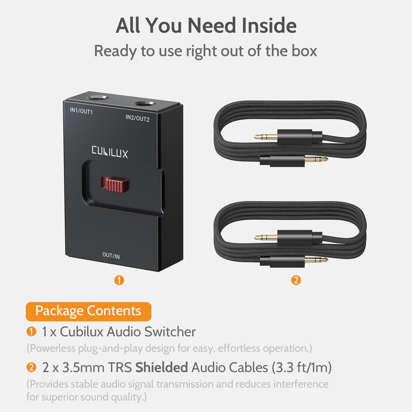 Cubilux przełącznik audio 3,5 mm TRS 2-in-1-out 1/8" A/B AUX do PC