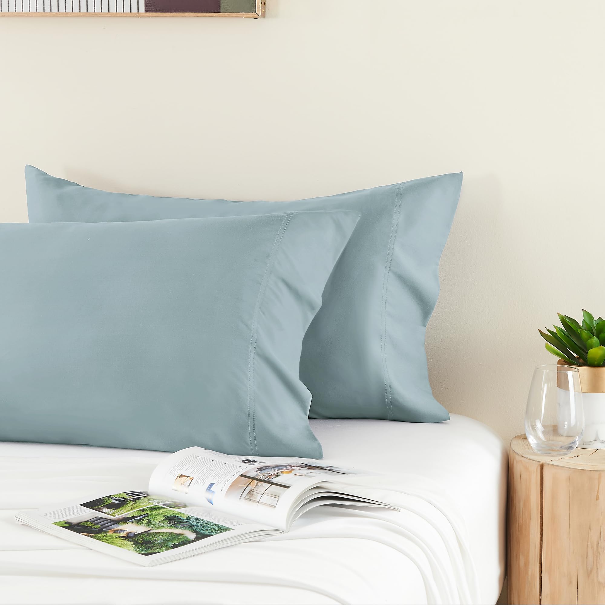 BEDELITE Pillow Cases Standard Size Set of 2, Rayon Derived from Bamboo, Cooling Pillow Cases for Hot Sleepers & Night Sweats, Breathable and Silky Soft Envelope Pillowcases(Haze Blue, 20"x26")