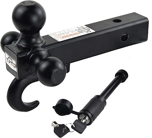 Miniatura 6 de TOPTOW 64181HL - Enganche de receptor de remolque con triple bola con gancho, bolas negras, con bloqueo de enganche de remolque de hueso de perro