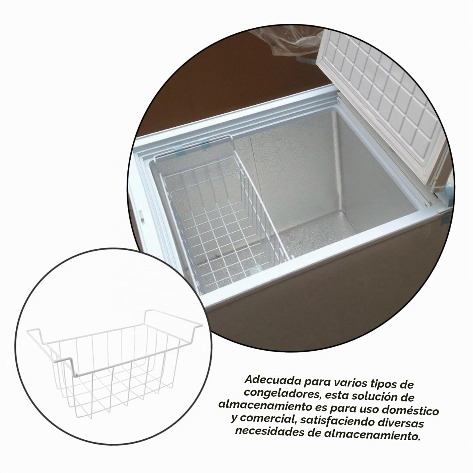 Cabilock Cesta Colgante Hierro Blanco de Alambre para Congelador Horizontal | Acceso Rápido y Limpieza Sencilla, Ajuste, Optimiza el Espacio en Cocina
