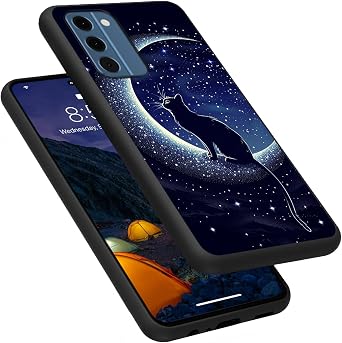 for Nokia C300 4G Case,Slim Lightweight Black Soft TPU Ultra-Thin Silicone Cover for Nokia C300 4G,Black Cat Moon