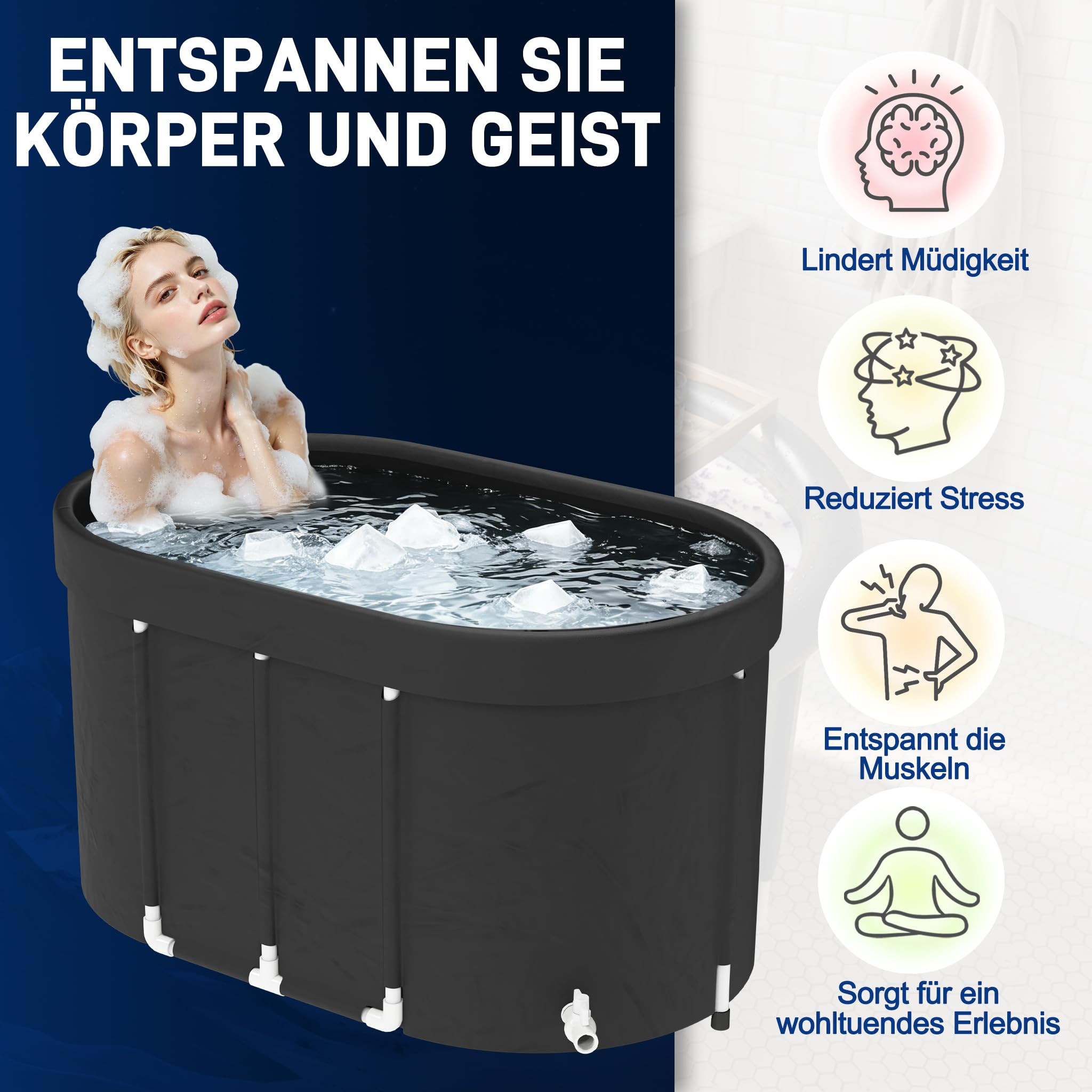 Ovale Eisbad Tonne 512L Faltbare Badewanne, PVC Eisbadewanne