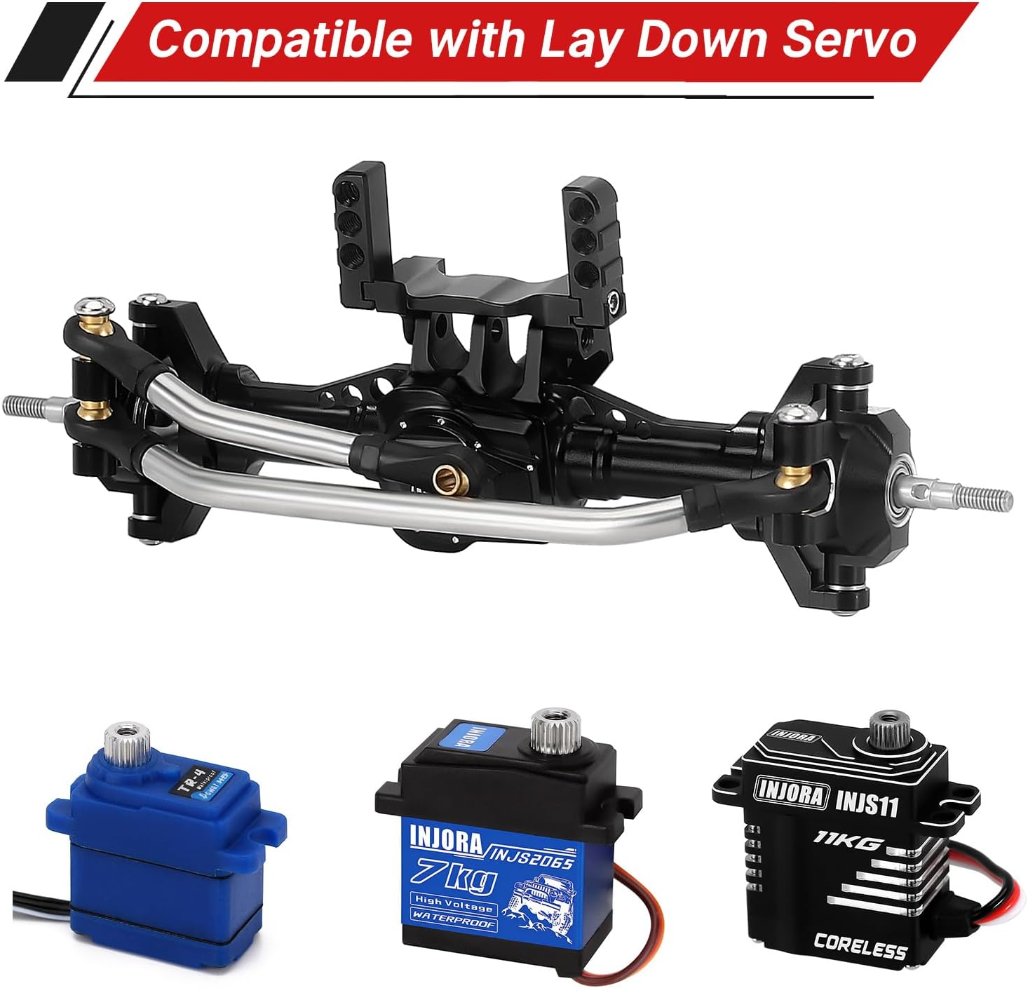 INJORA +4mm Aluminum Front and Rear Axles with Lay Down Servo Mount & Link for 1/18 TRX4M RC Upgrade