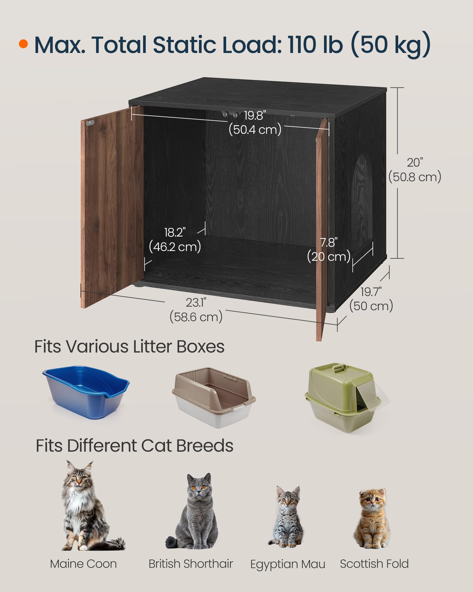 SONGMICS Cat Litter Box Enclosure - Tool-Free Assembly -3