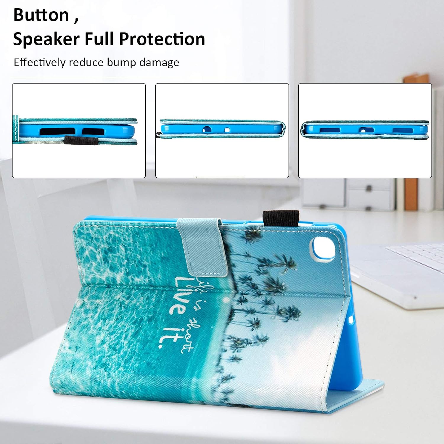Galaxy Tab A 8.4 2020 Case, SM-T307 Case, Dteck Slim Folio Stand Premium PU Leather Case with Card Holders Protective Cover for Samsung Galaxy Tab A 8.4 Inch Tablet 2020 Release, Beach Live It