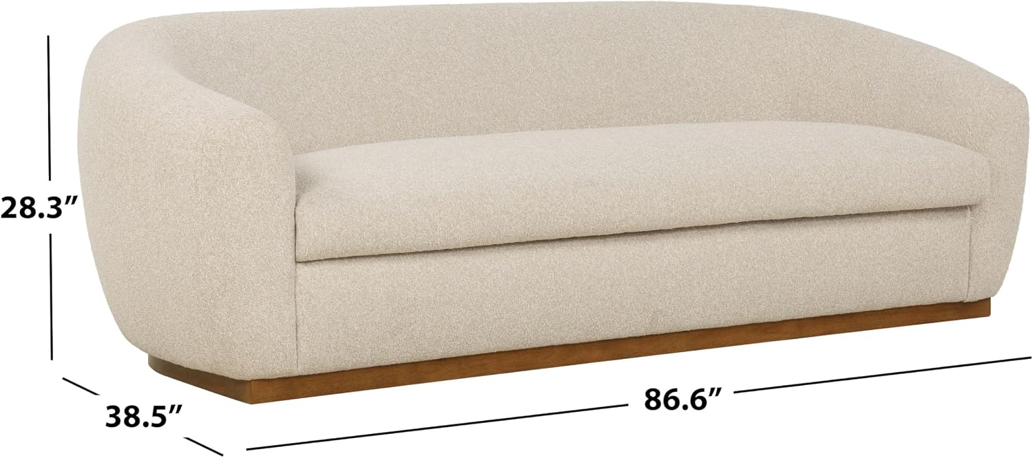 SAFAVIEH Couture - Tylah Sofa - Modern Curved Back Design - Beige Boucle & Walnut - Fully Assembled - Ideal for Living Room, Family Room, 86.6" W x 38.5" D x 28.3" H (SFV7520A)