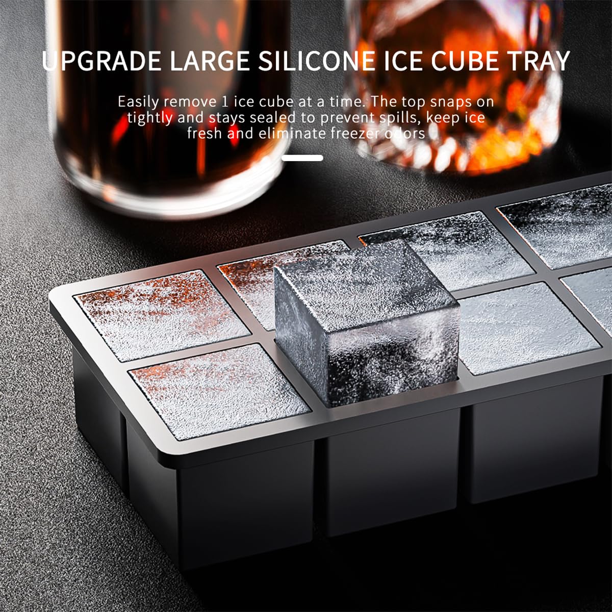 Bandejas grandes para cubitos de hielo, cubos cuadrados de 2 pulgadas, paquete de 2, moldes de silicona para whisky y cócteles