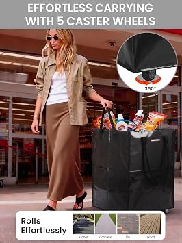 WORKPRO Large Rolling Grocery Bag, 36-Gallon Tote with 5 Wheels, 110 lbs Capacity, Dual Carry, Wide Zipper & Extra Storage for Shopping, Laundry & Moving