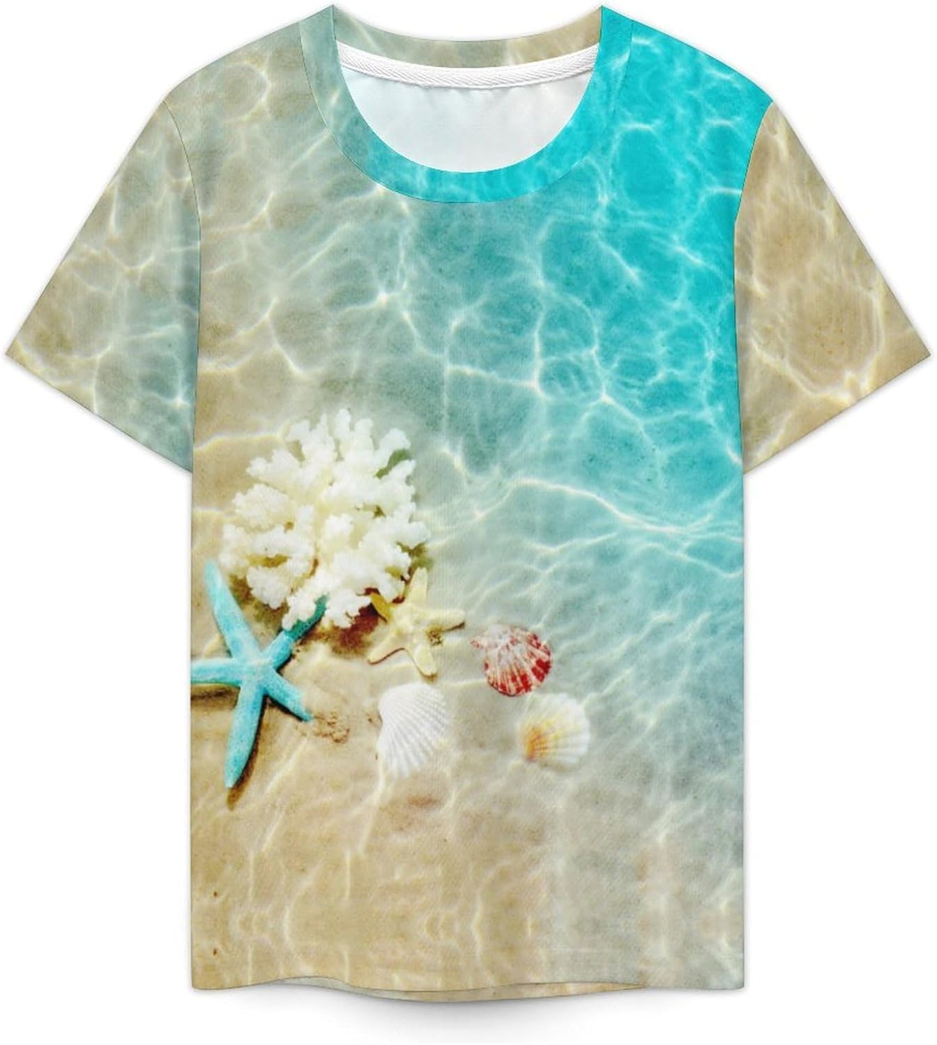 Starfish Coral and Seashell on Beach T Shirt for Boy Girl Top Short Sleeve T-Shirt Graphic Tee