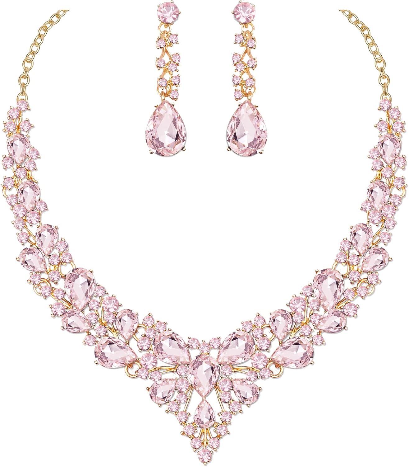 Women's Statement Necklace Earrings Set for Bride Austrian Crystal Wedding Bridal Costume Jewelry Sets