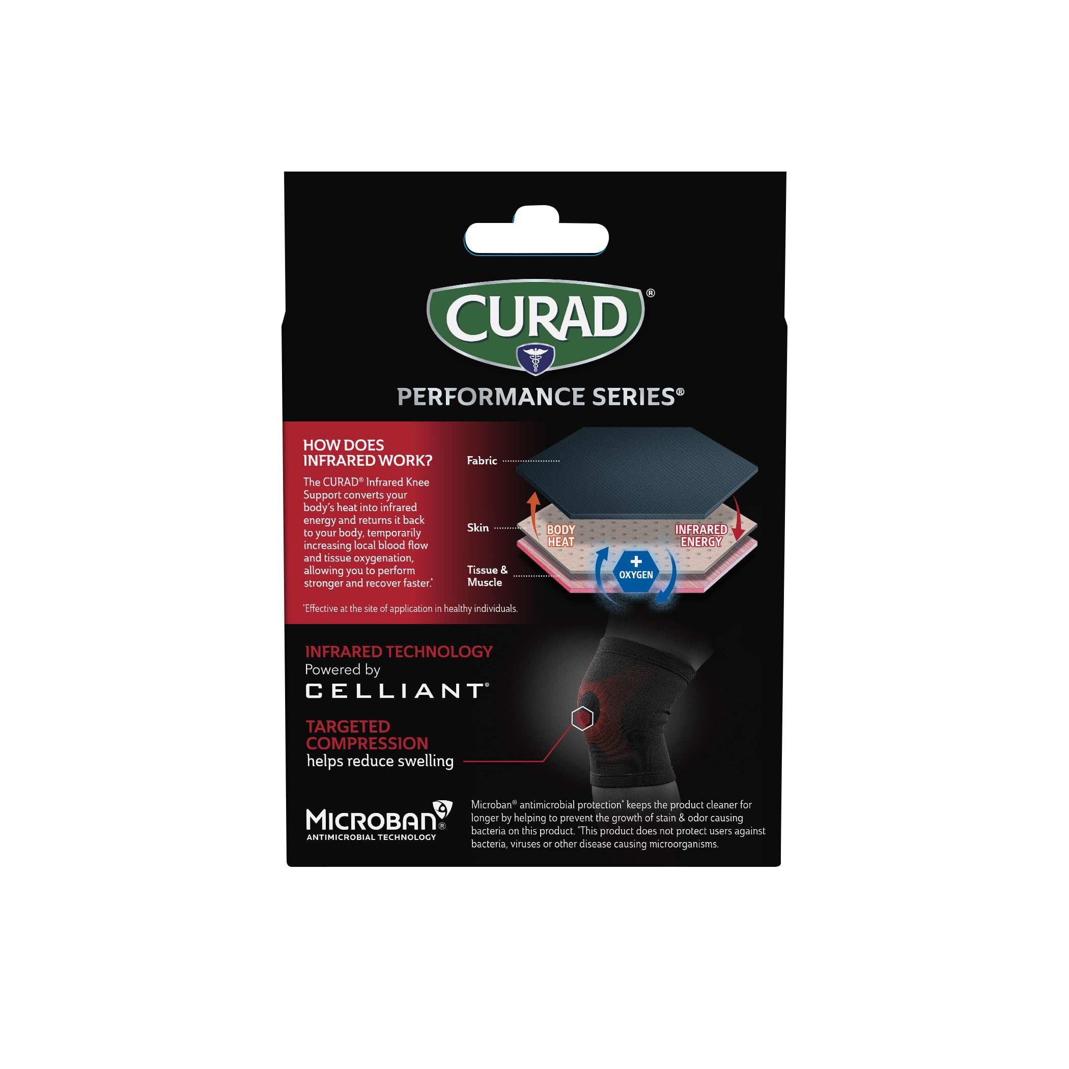 CURAD Performance Series Infrared Knee Support, Elastic Knee Sleeve for Pain Management, Compression Support for Recovery and Performance, Powered by CELLIANT Technology, Large/X-Large