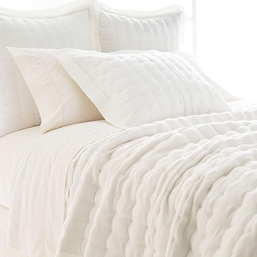 Miniatura 8 de Pine Cone Hill Brussels - Funda de almohada acolchada natural, tamaño King, patrón sólido neutro