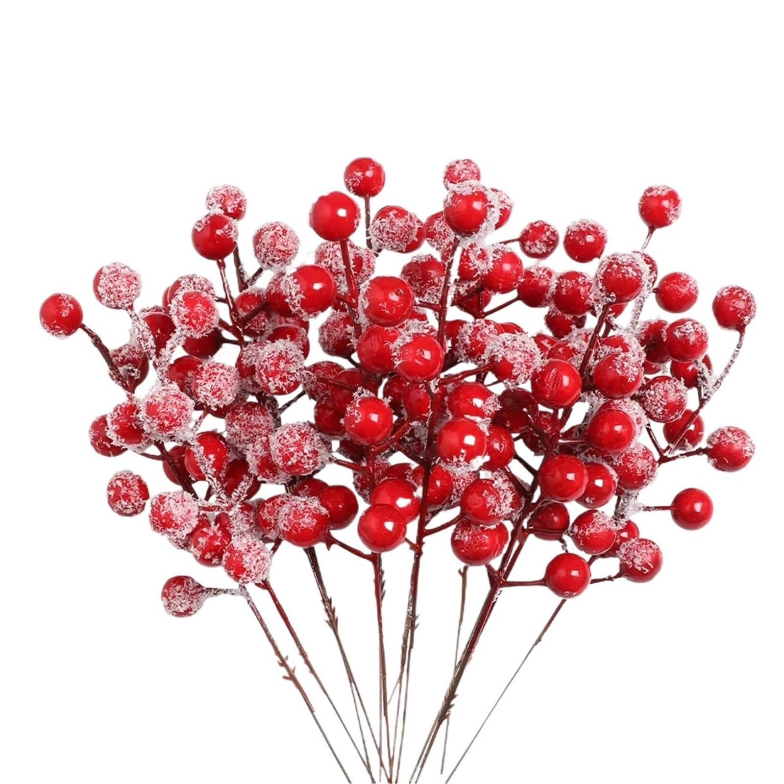Generisch 20PCS rote Beerenstiele mit Schneefrost Fuer Weihnachtsbaum | Kuenstliche Schaumbeeren mit Drahtstiel, 20cm Laenge fuer DIY, Hochzeit und Feiertagsdeko