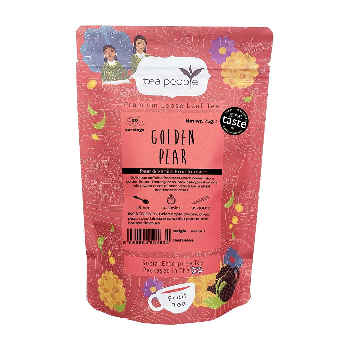 Tea People Golden Pear - 75g Retail Pack; Caffeine Free Fruit tea with Pear and Vanilla