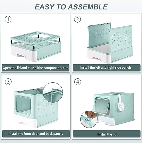 Miniatura 6 de Caja de arena portátil mejorada, caja de arena para gatos de entrada superior con tapa, sin fugas, caja de arena para gatos con cuchara y alfombra,
