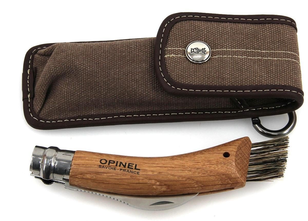 Opinel 254148 - Coltello per Funghi, Acciaio Inox, Legno di Quercia, Custodia in Pelle, Scatola in Legno
