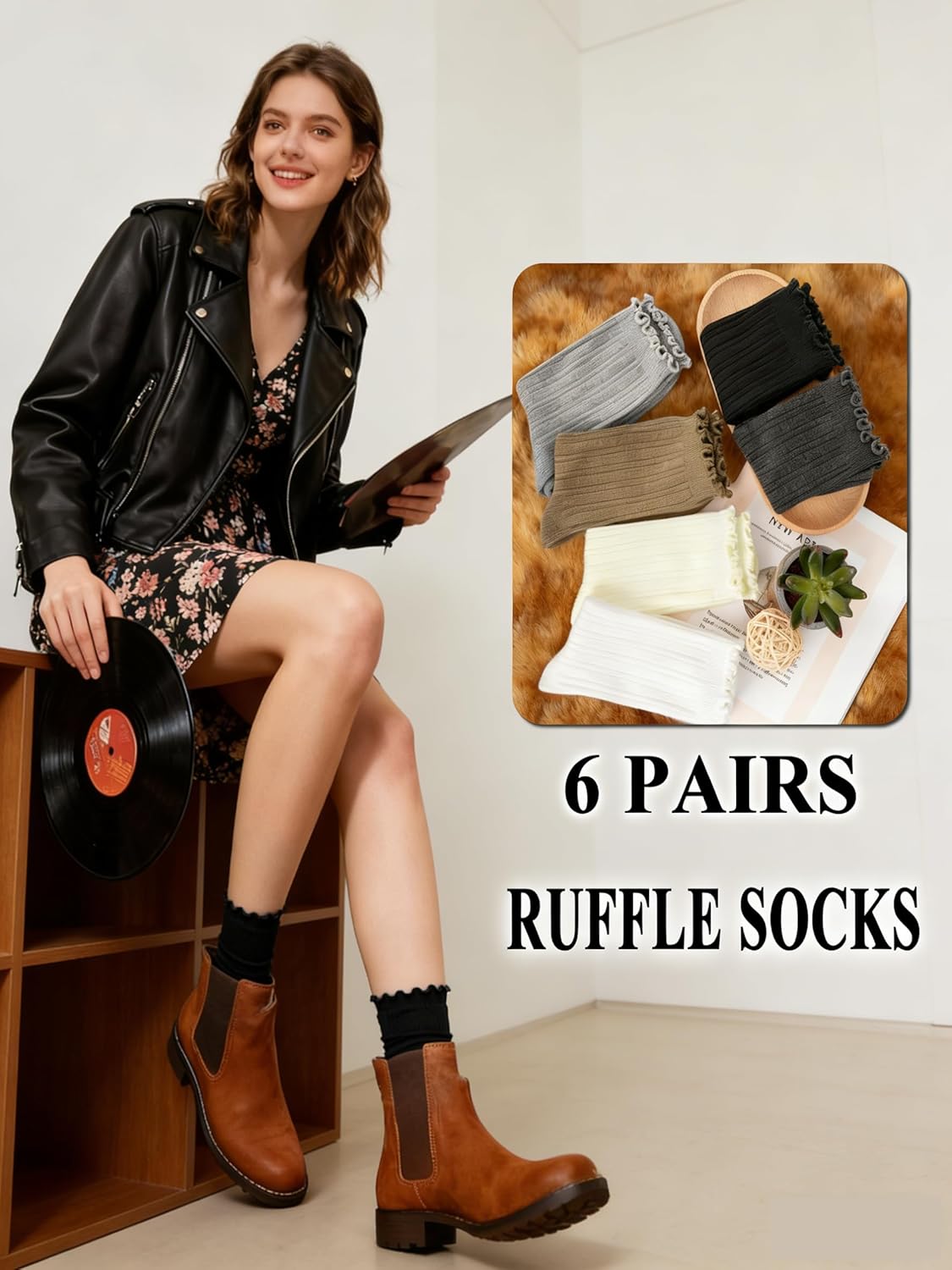 Loritta 6 Pairs Womens Ruffle Socks Cute Frilly Cotton Turn Cuff Casual Crew Slouchy Socks for Women - Image 4
