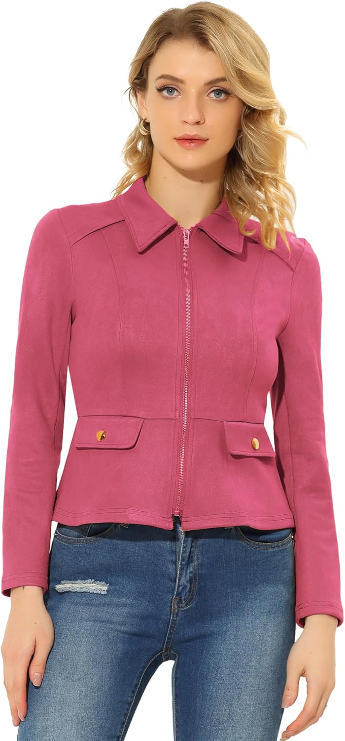 Chaqueta De Gamuza Sintética Para Mujer Allegra K Cuello Alto Cremallera Manga Larga Abrigo De Motociclista Marron Xl
