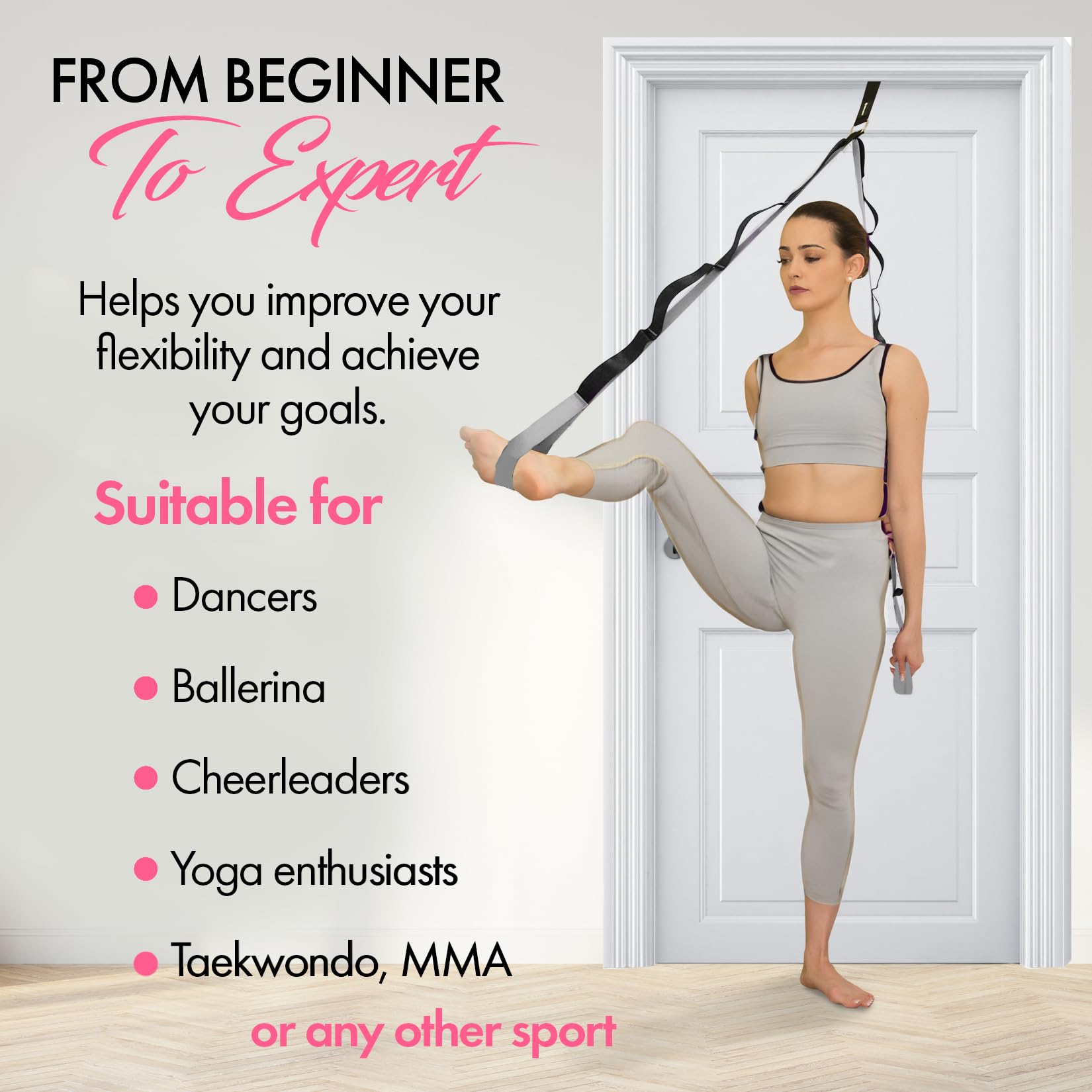 10-Loop Yoga Gurt mit Türanker - Stretchgurt für Flexibilität, tiefe Dehnung und verbesserte Balance - Perfektes Yoga-Zubehör für alle Fitnessstufen