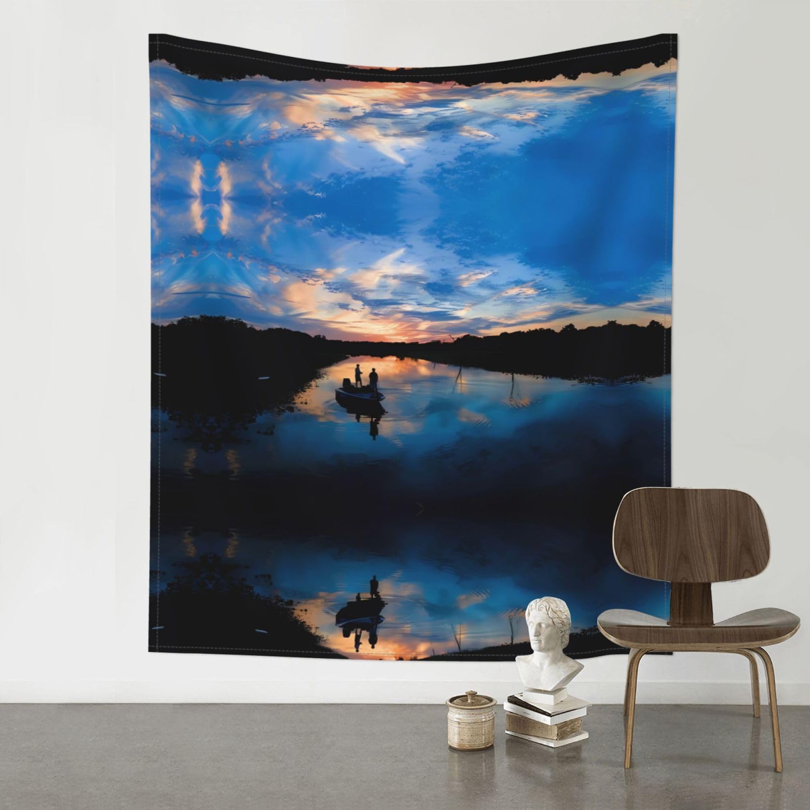 WHJSSF Fishing Scenic Prints Wall Tapestry 60x51in - Boho Decor Throw for Bedroom, Dorm, Picnic & Outdoor Adventures