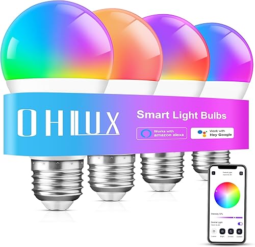 Bombilla inteligente, bombilla WiFi de 10 W RGBCW que cambia de color (16 millones de colores), funciona con Alexa y Google Assistant, solo WiFi de