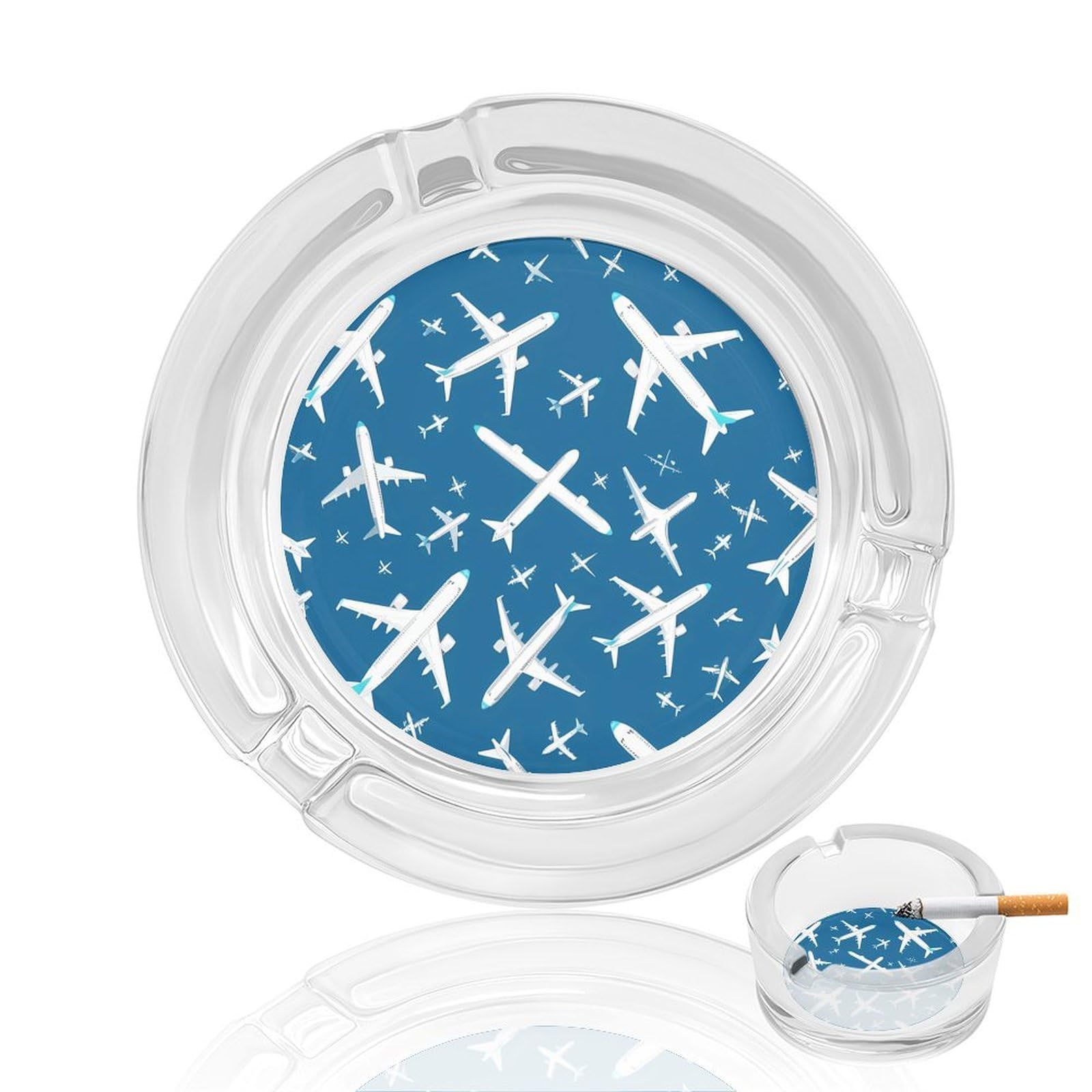Plane Aircraft Airplane Jet Ashtray Portable Round Glass Outdoor Ash Tray for Home Office Garden Pub