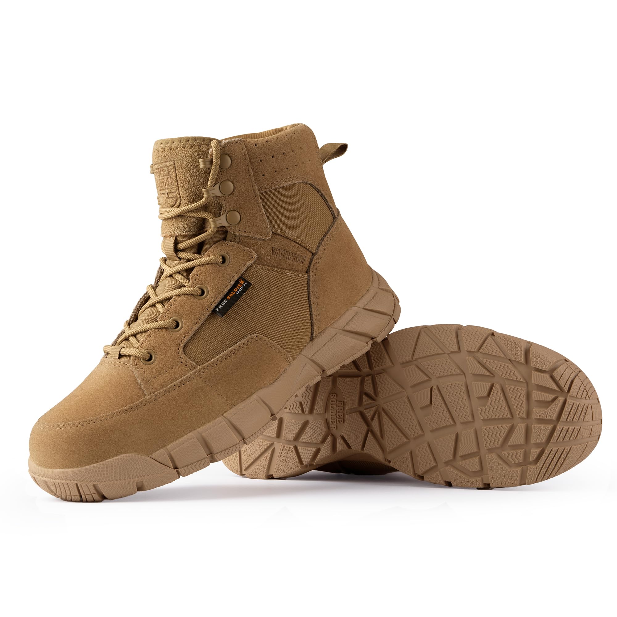 FREE SOLDIER Herren Wasserdichte Stiefel 6 Zoll, Hochwertiges Echtes Leder, leicht, bequem und rutschfest, ultraleicht All Terrain Wanderstiefel
