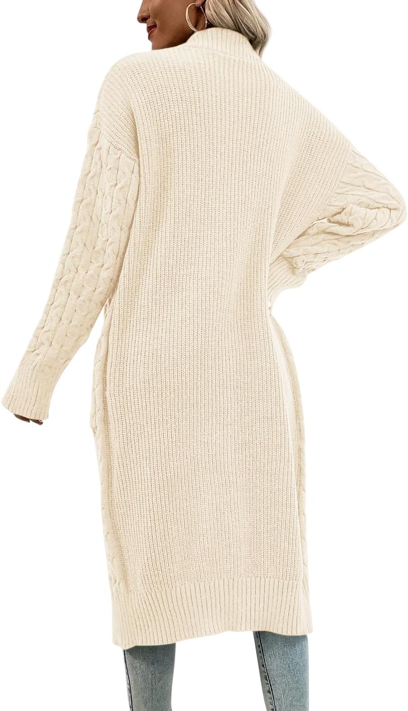 Onedreamer Womens Long Cardigan Cable Knit Open Front Long Sleeve Sweater Coats with Pockets - Image 4
