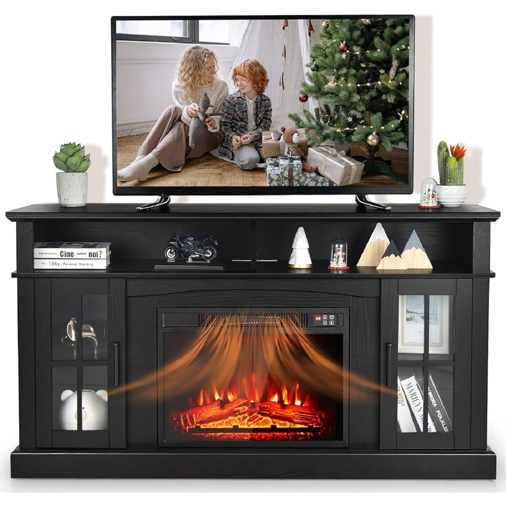32/mo Finance SIMOE Modern 58 Inch Electric Fireplace TV Stand for