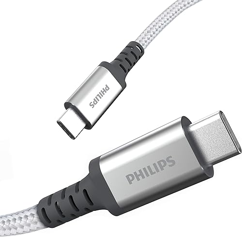 PHILIPS Cable de carga trenzado de alta calidad USB-C a USB-C, cable de 6 pies de largo, 60 W, certificado USB-IF, compatible con iPad Pro, MacBook