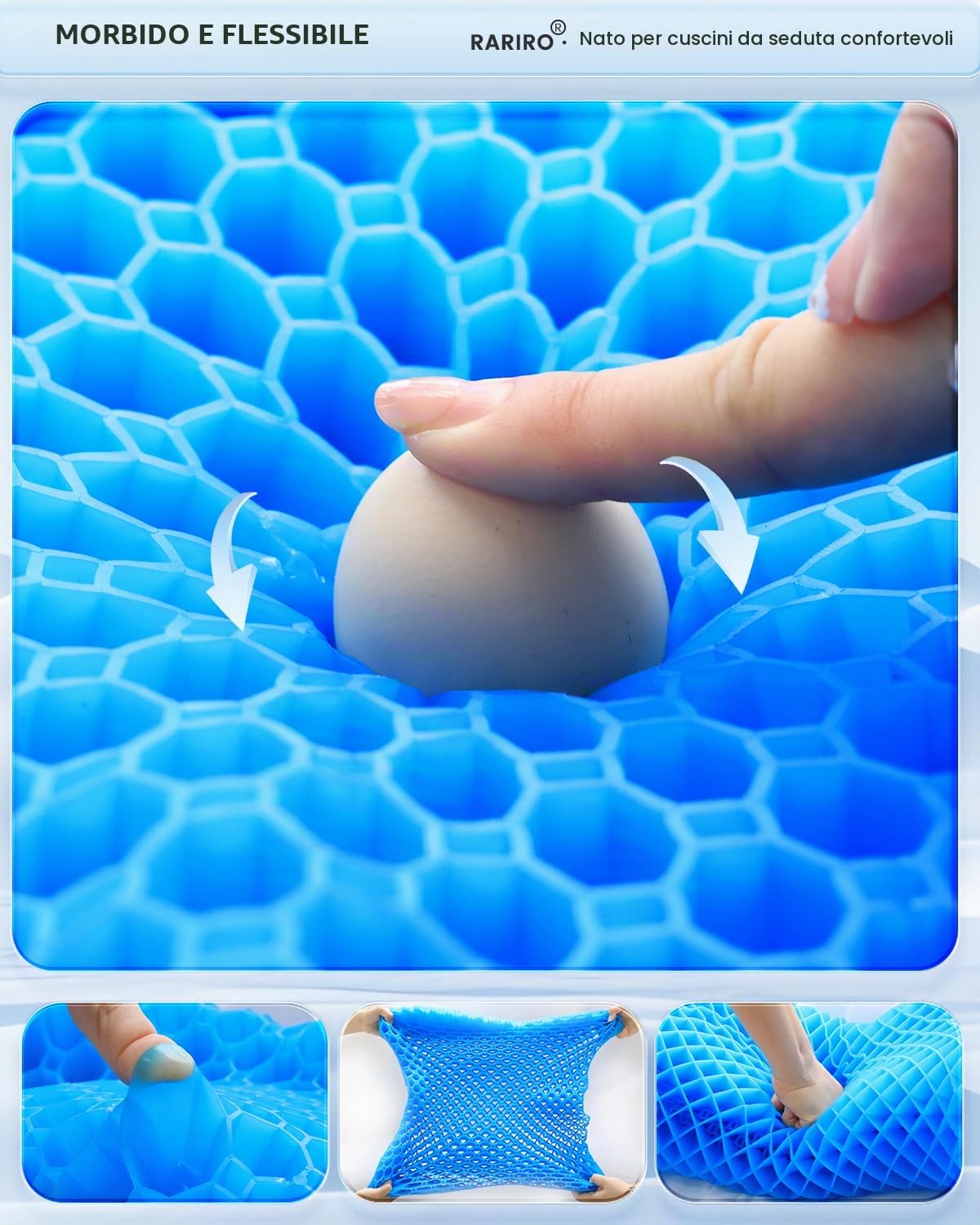 Cuscino per Sedile in Gel, Extra 50 cm di Cuscini per Sedile di Sedia a Rotelle, Cuscini Morbidi per Auto, Sedia da Ufficio per Sollievo dal Dolore al Coccige e Sciatica, Cuscino Ergonomico