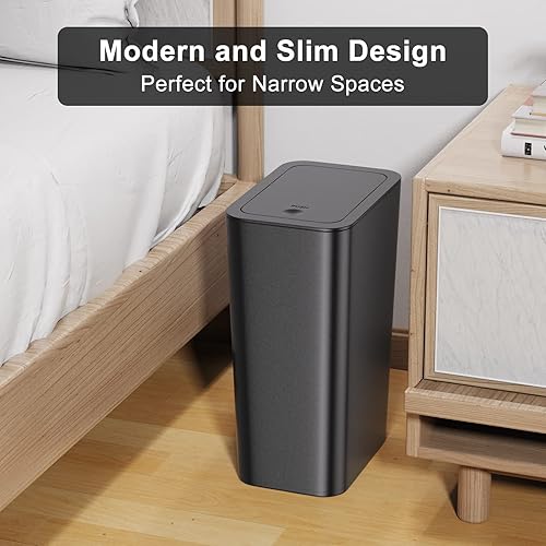 Miniatura 3 de N. NETDOT Paquete de 3 cubos de basura pequeños de 1.8 galones con tapa, cubo de basura para baño con tapa desplegable, cesta de basura para baño,