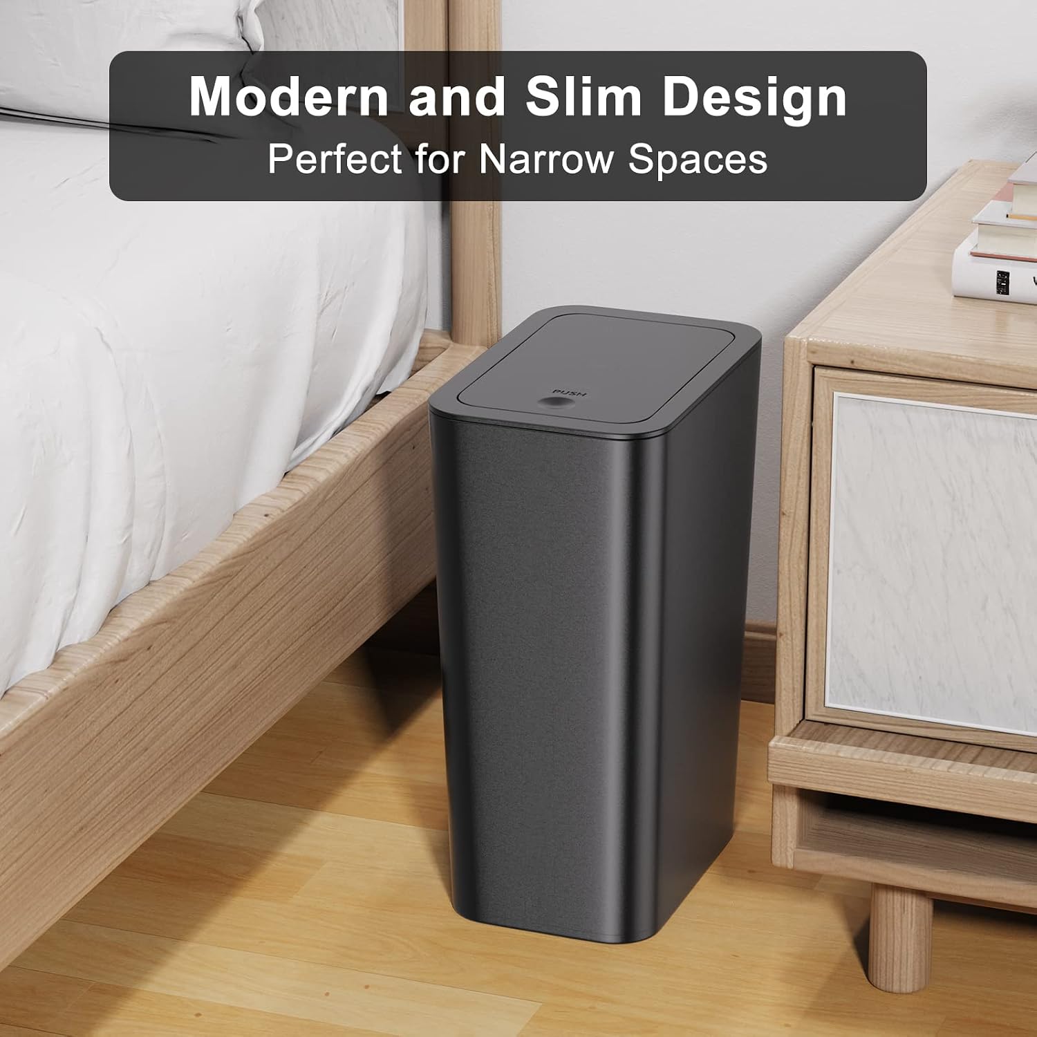 N. NETDOT 3 Pack 10L/2.6 Gal Bathroom Trash Can with Lid, Small Kitchen Trash Can with Press Lid, Black Trash Can/Slim Garbage Cans/Trash Bin/Waste Basket for Bathroom,Kitchen,Office,Bedroom