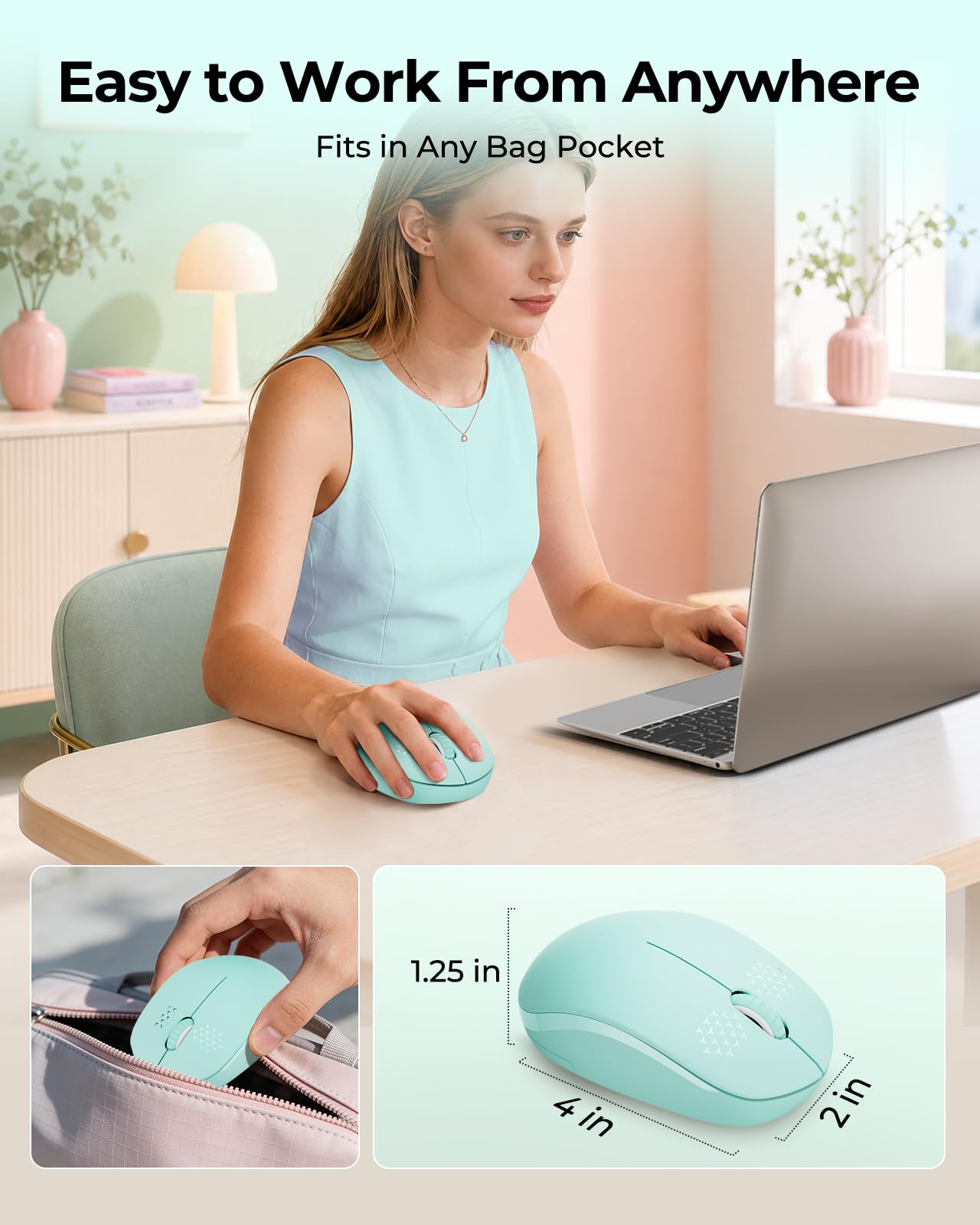 seenda Wireless Mouse for Laptop, 2.4G Noiseless Computer Mouse,Mint Green — Amazon image 4