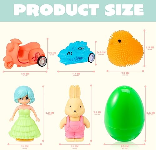 Miniatura 5 de JOYIN 60 huevos de Pascua con calcomanías de juguetes en el interior, búsqueda de huevos de Pascua precargados con juguetes surtidos para niños y