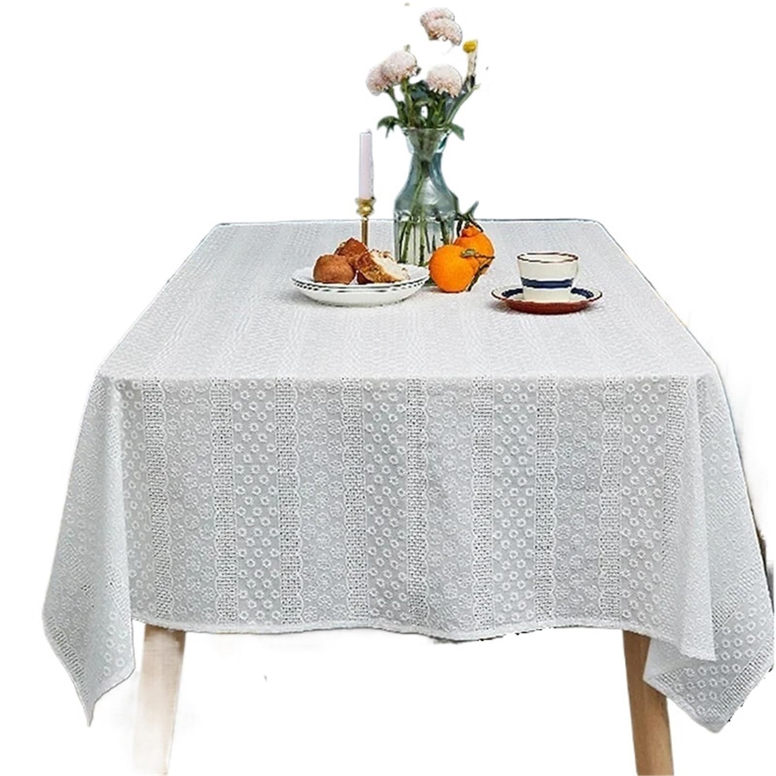 CSSHNL Lace Tablecloth White Cotton Tablecloths Lace Rectangle Dust-Proof Table Cover For Wedding Decorations
