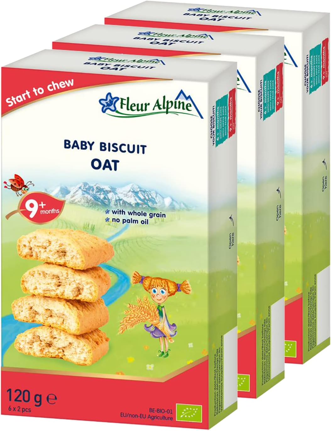Baby Biscuit OAT Cereal Taste, 3 x 120g I Whole Grain Food Snack for Toddlers from 9 months I 18 x 2 Biscuits