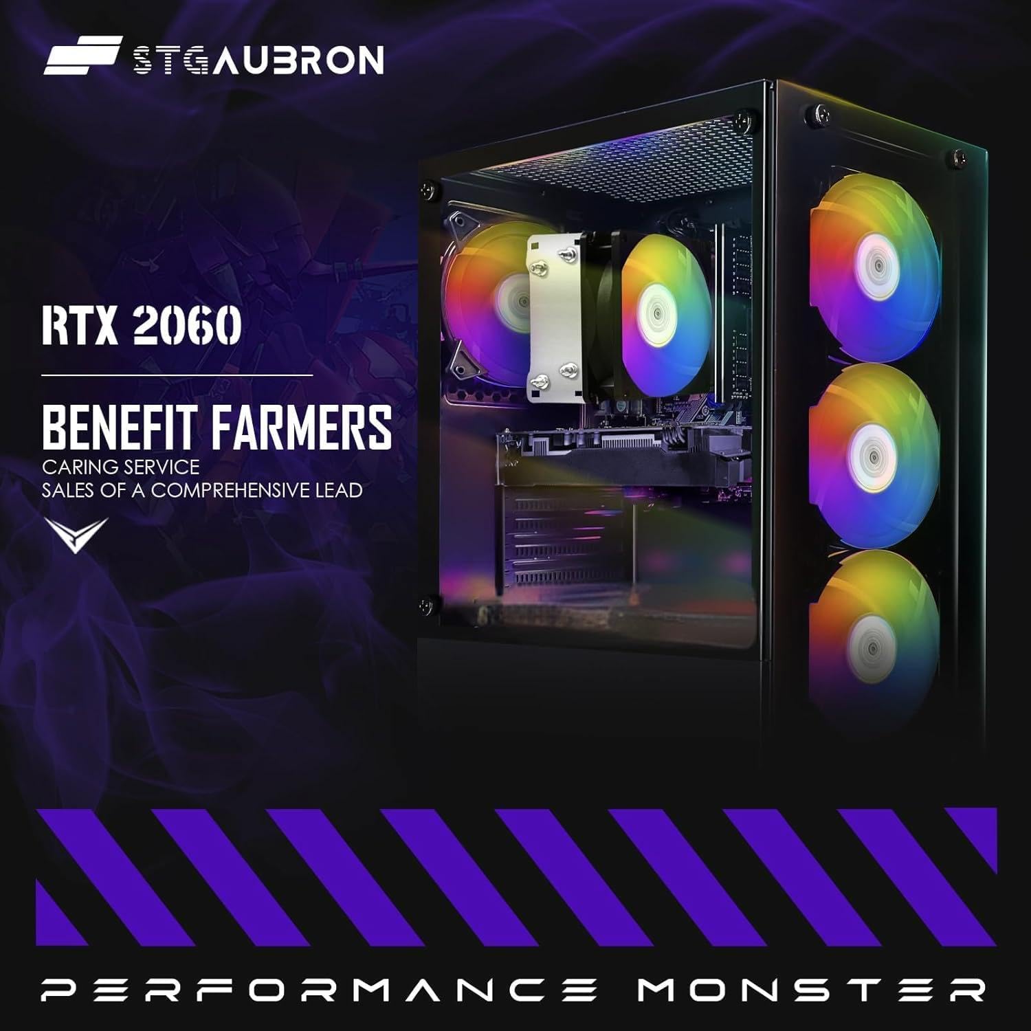 STGAubron Computer desktop per PC da gioco, GeForce RTX 2060 6G, AMD Ryzen 5 2600 fino a 3,9 G, 16G DDR4, 512G SSD, 600M WiFi, BT 5.0, ventola RGB x6, Windows 11 Home