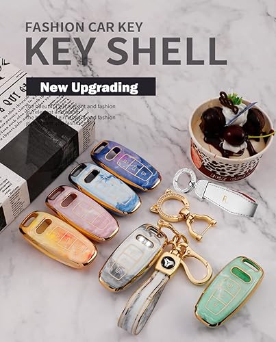 Miniatura 4 de HIBEYO Funda para llavero de automóvil para Audi Q7 A6 A8 S6 A7 S7 E-Tron RS6 RS7 Q8 SQ8 SQ7 TPU Funda para llave de TPU Accesorios 2022 - Azul