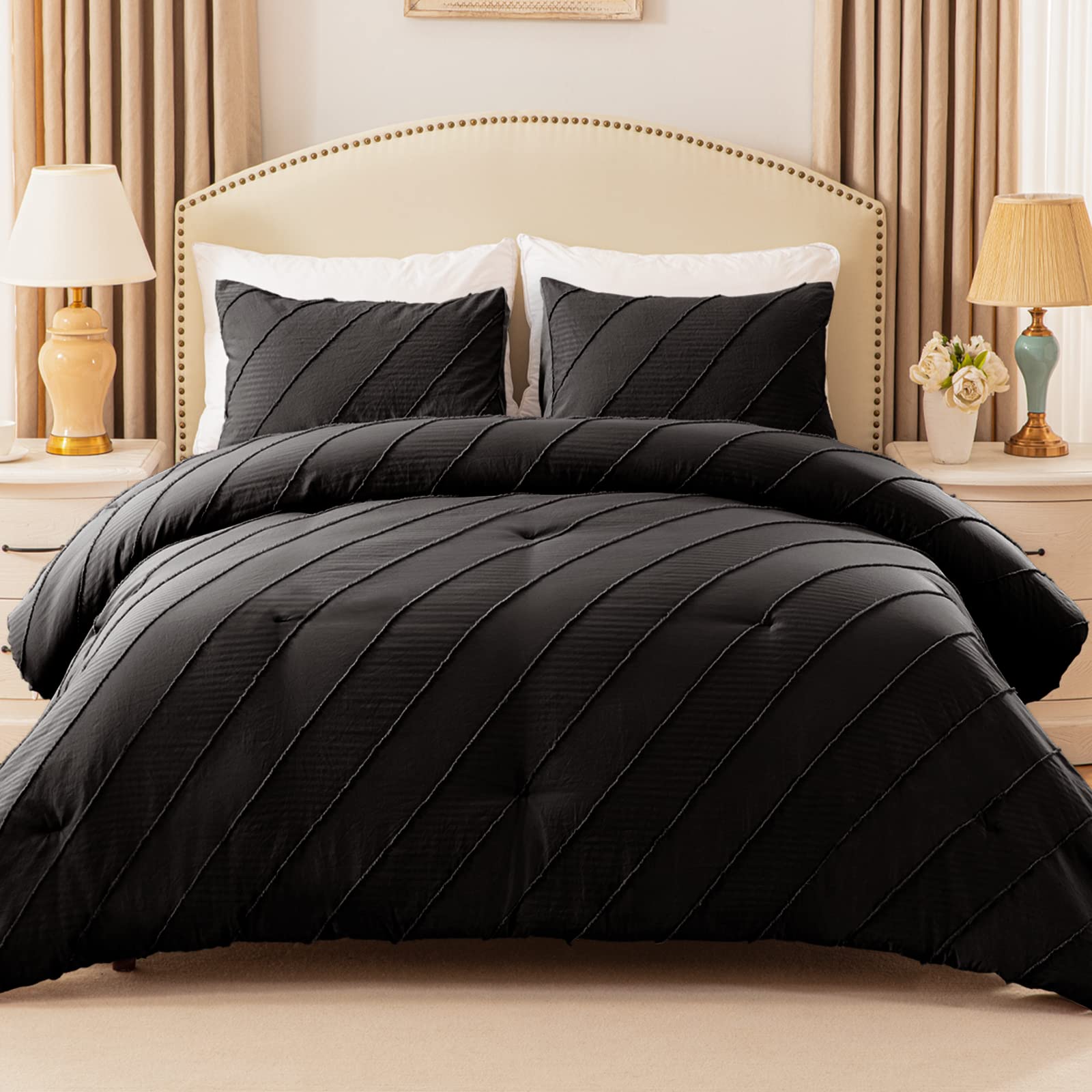 Whale Flotilla 7.5 Tog King Size Duvet Set, Soft Reversible Coverless Duvet for All Seasons, Warm Lightweight Bedding Comforter Set with 2 Pillow Shams, 220x230cm, Black