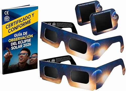 2 Gafas Eclipse Solar Homologadas ISO 12312-2 - Paquete de 2 Con 2 Lentes Fotogr