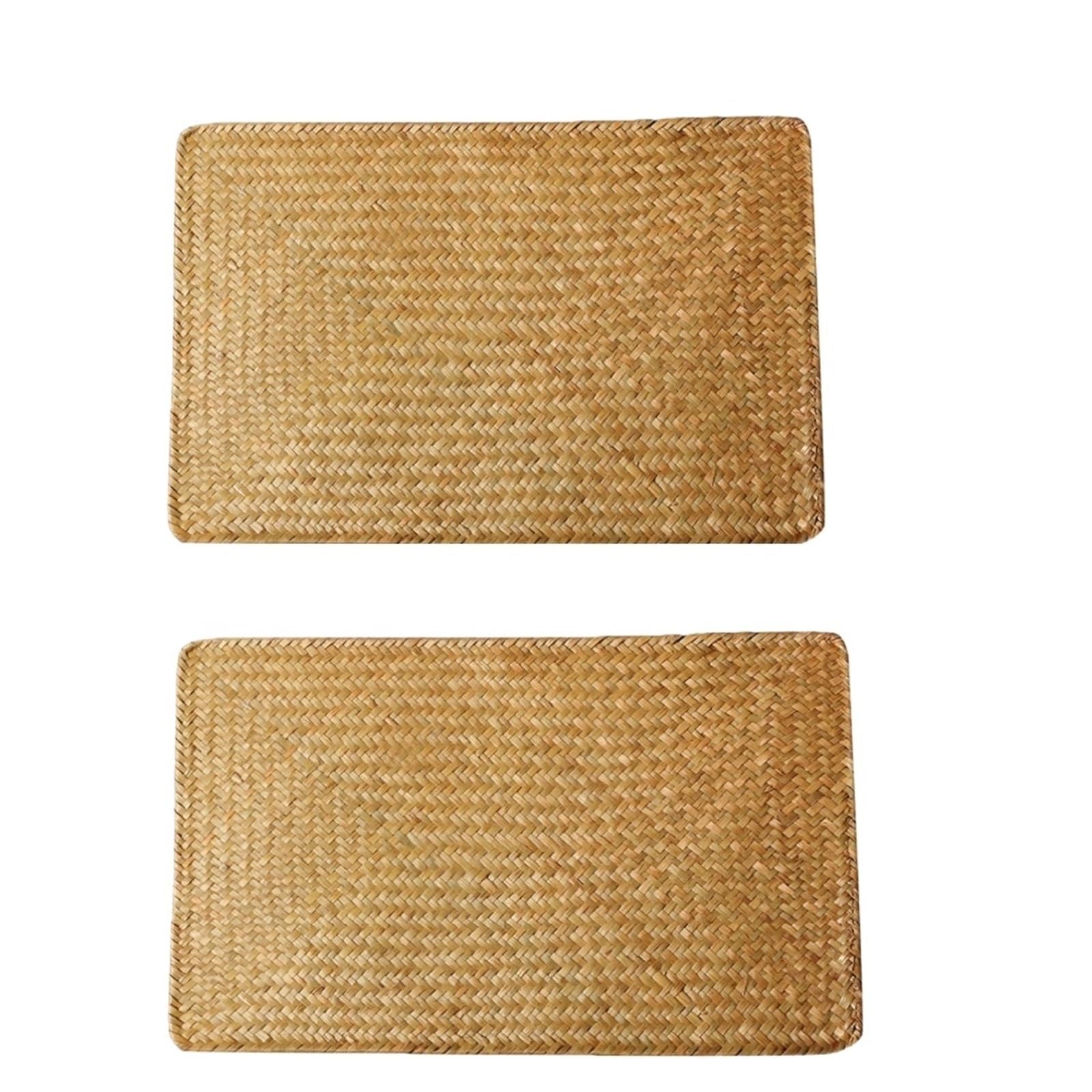 1/2pcs Woven Rectangular Rattan Placemats Straw Tea Cup Mat Potholder Kitchen Tableware Accessories(1PCS M 1PCS Extra L)