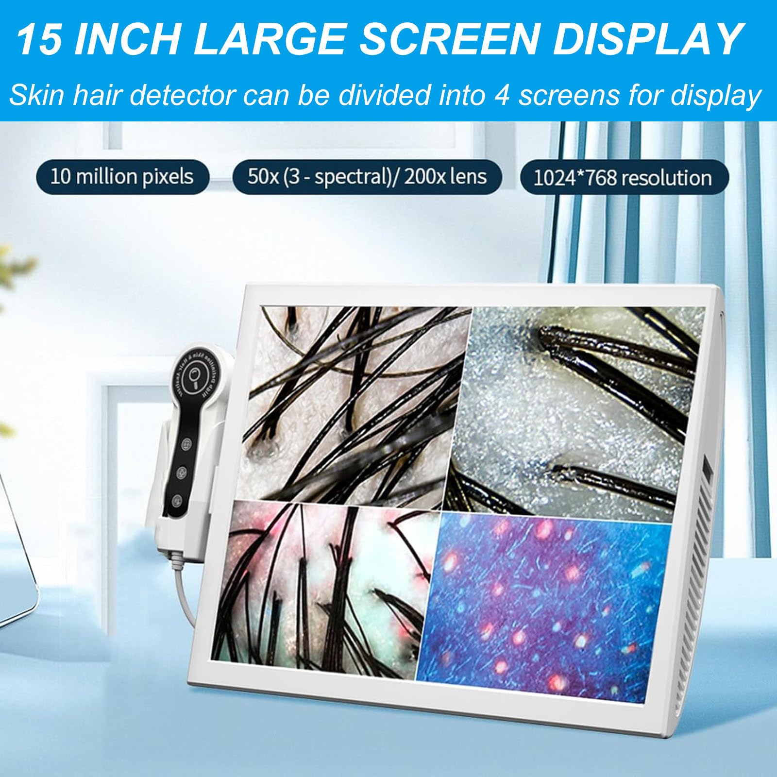 MáQuina De AnáLisis del Cuero Cabelludo De Escritorio, 15 “Equipo De Prueba De Piel Y Cuero Cabelludo con Pantalla LCD, Microscopio Detector De Cabello Profesional,220V
