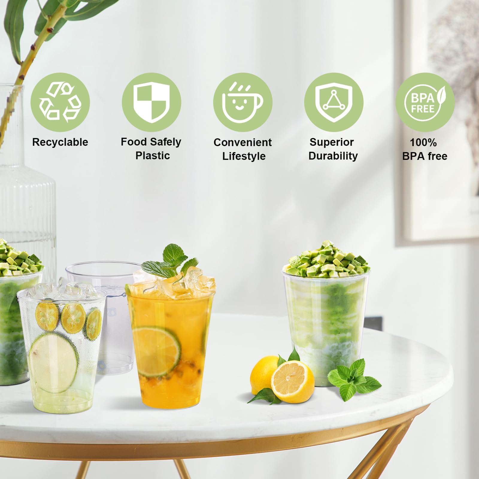 Gucass 100 Bicchieri Plastica Rigida Trasparenti, 240ml Bicchieri da Cocktail per Acqua Bevande Granite, Ideali per Feste Compleanni Matrimoni Natale
