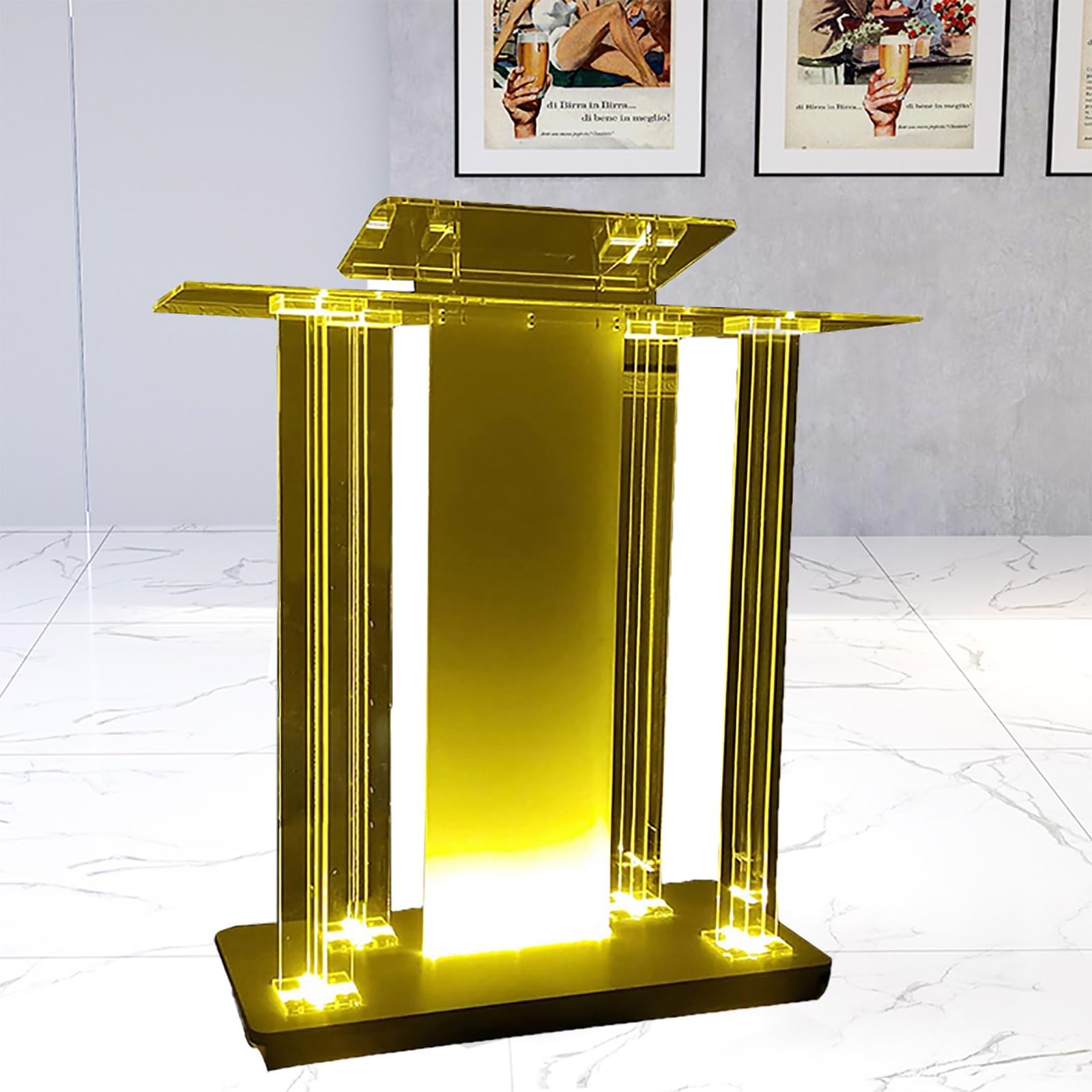 GLIVANTA Podium Acrylique, Mobile Chaire D'eglise a LED, Transparent Podium De Conférence, Pupitre Lutrins pour Salle De Classe Lecture Bureau Église Mariages