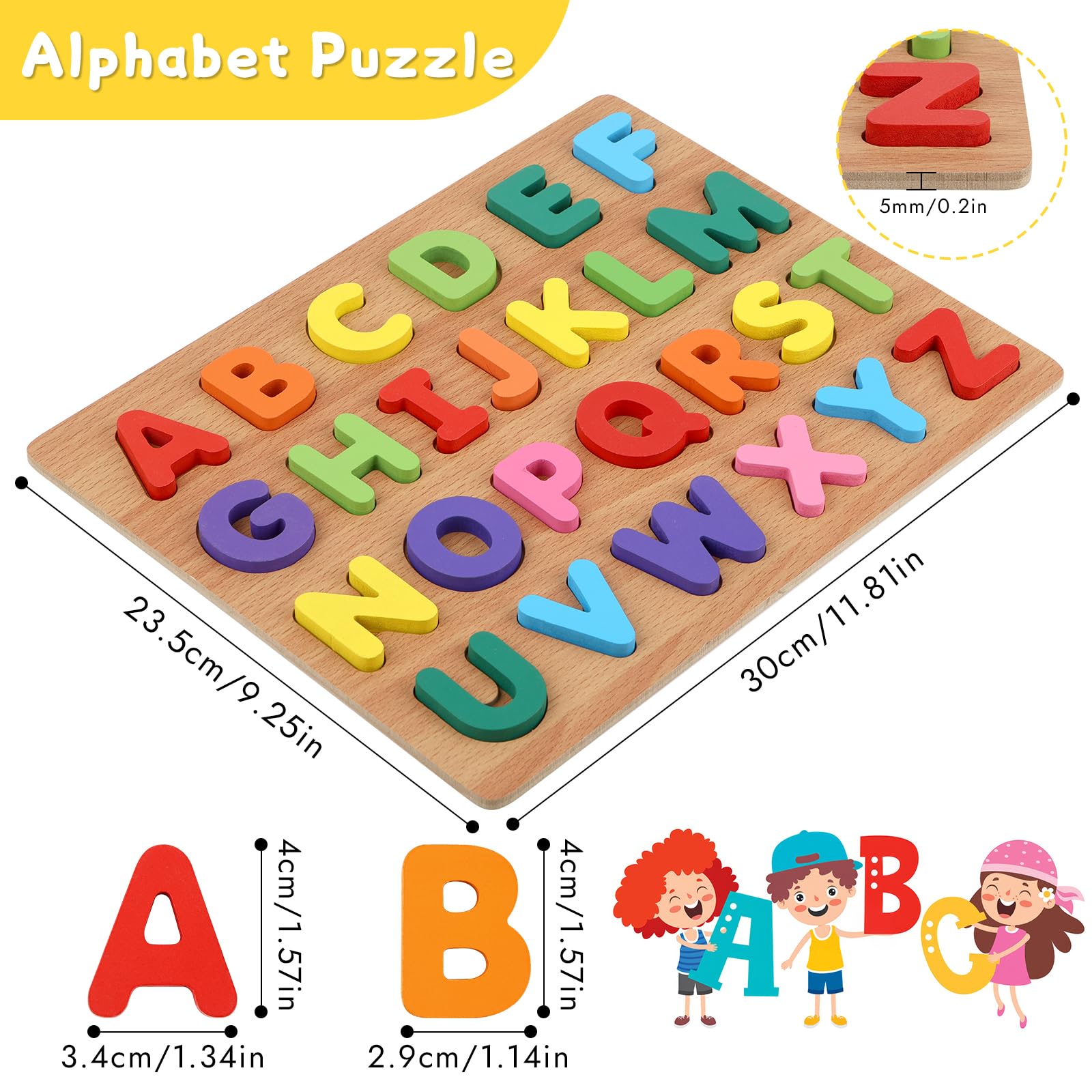 Alphabet Puzzle, Wooden Puzzles for Toddlers 3 4 5 Year Old, ABC Letter Puzzle, Educational Learning Toys for Kids Girls Boys Preschool Activities