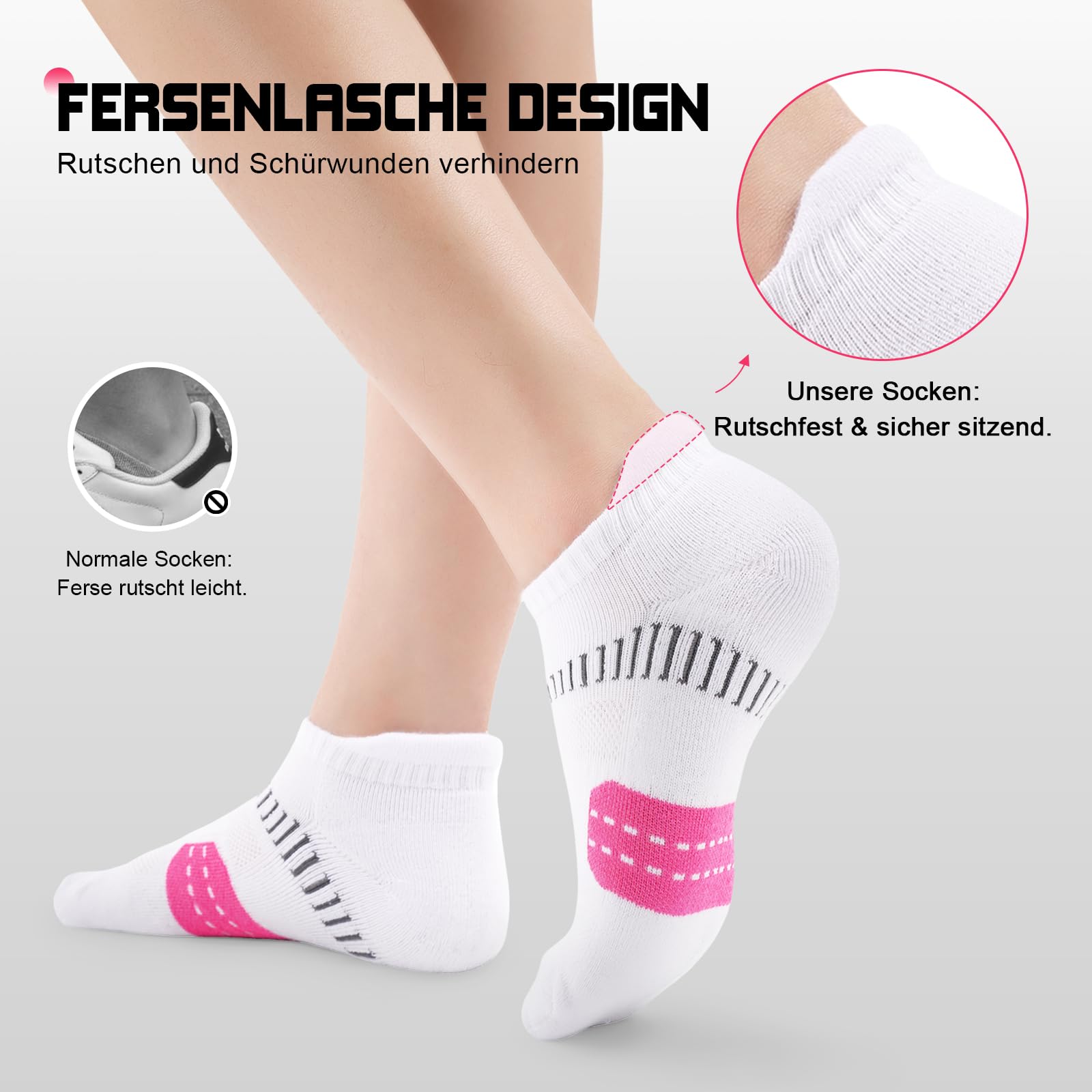 Calcetines de Deporte Mujer Antiampollas Transpirables con Soporte Acolchado, Calcetines Tobilleros para Running, 6 Pares
