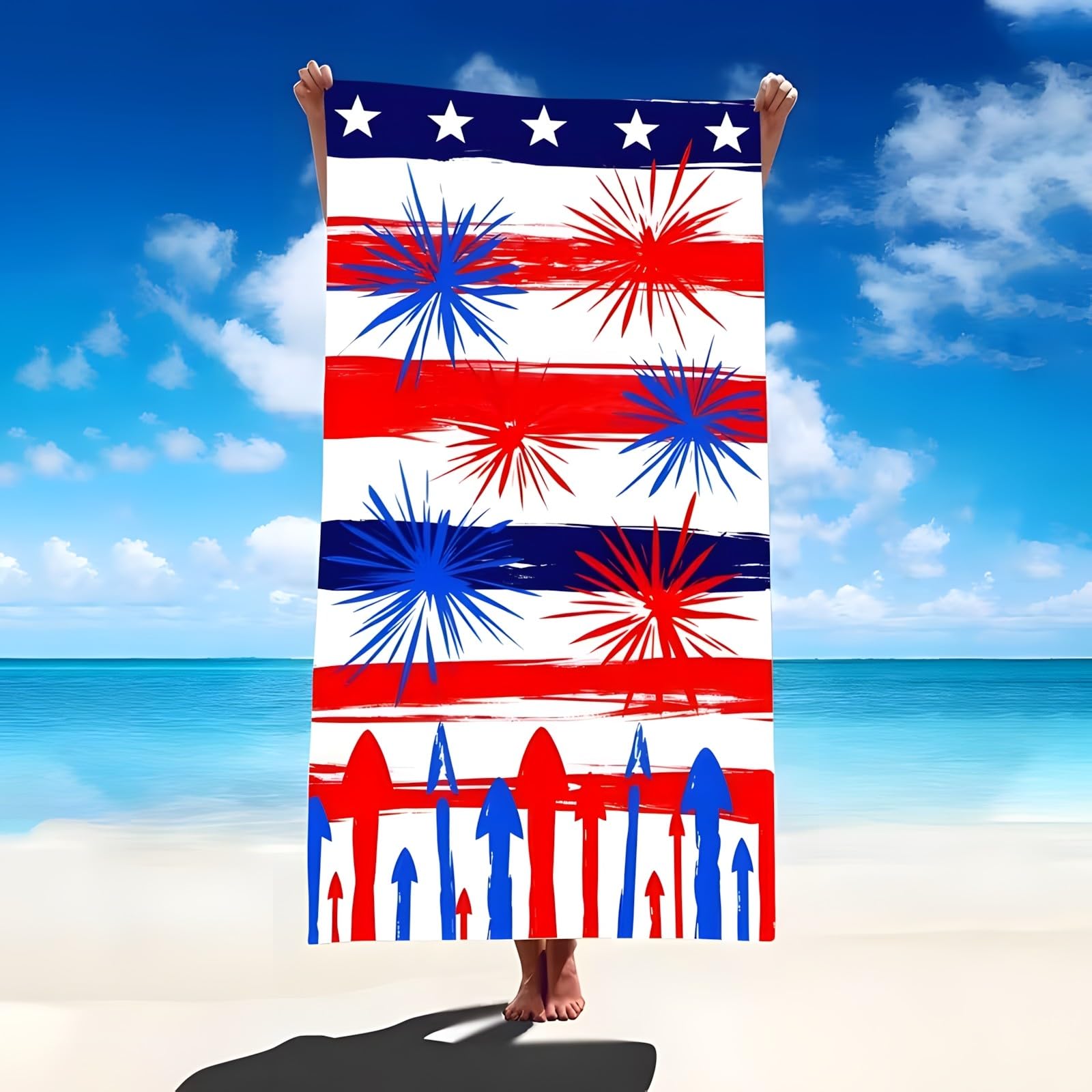YZQGLHP National Flags Microfibre Beach Towel Fireworks Beach Bath Towel Quick Drying, Lightweight, Sand-Free, Durable, for Pool, Gym, Camping, Travel Towel 90x200cm