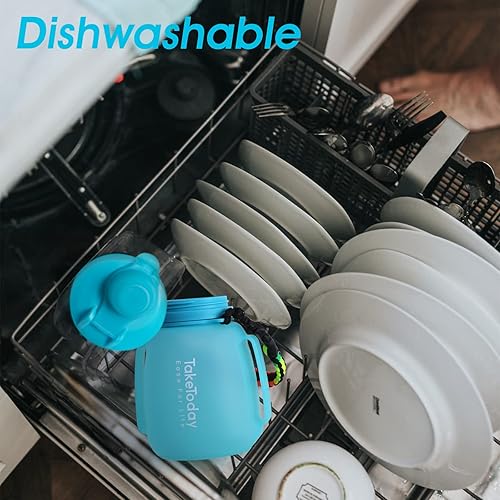 Miniatura 7 de TakeToday Botellas de agua plegables de 40 onzas con popote, botella de agua deportiva de silicona de 1.2 litros con marcador de tiempo, botella de