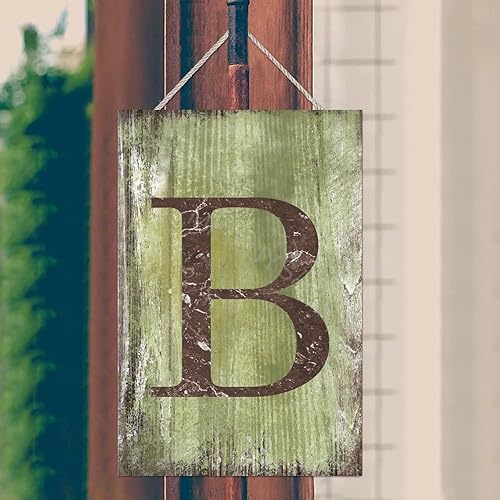 Vista 468 de Letrero colgante de madera con letra J, letrero de madera para decoración del hogar, 26 letras del alfabeto de metal, placa de madera, decoración